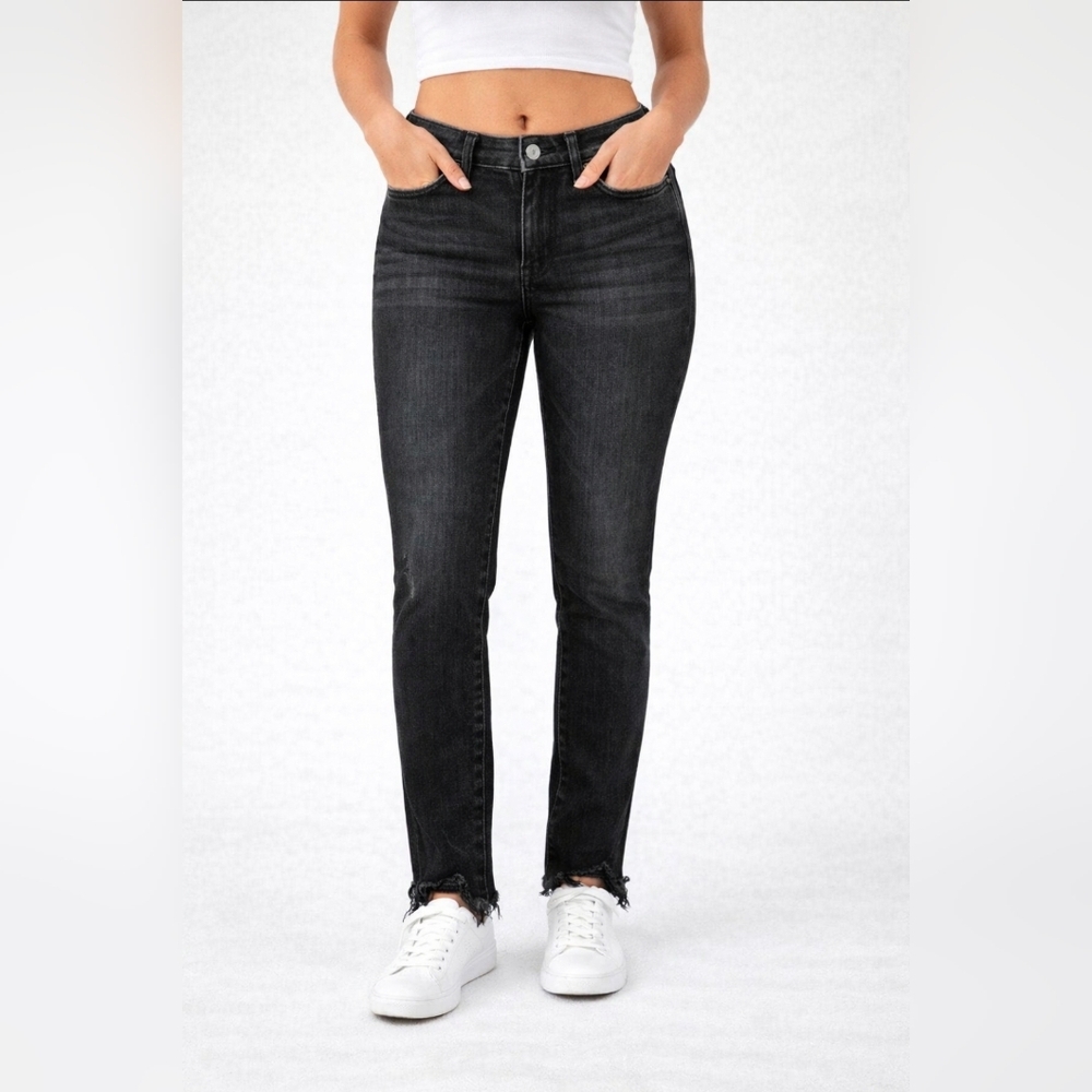 [415] Flying Monkey Black Mid Rise Ankle Skinny Distressed Jeans